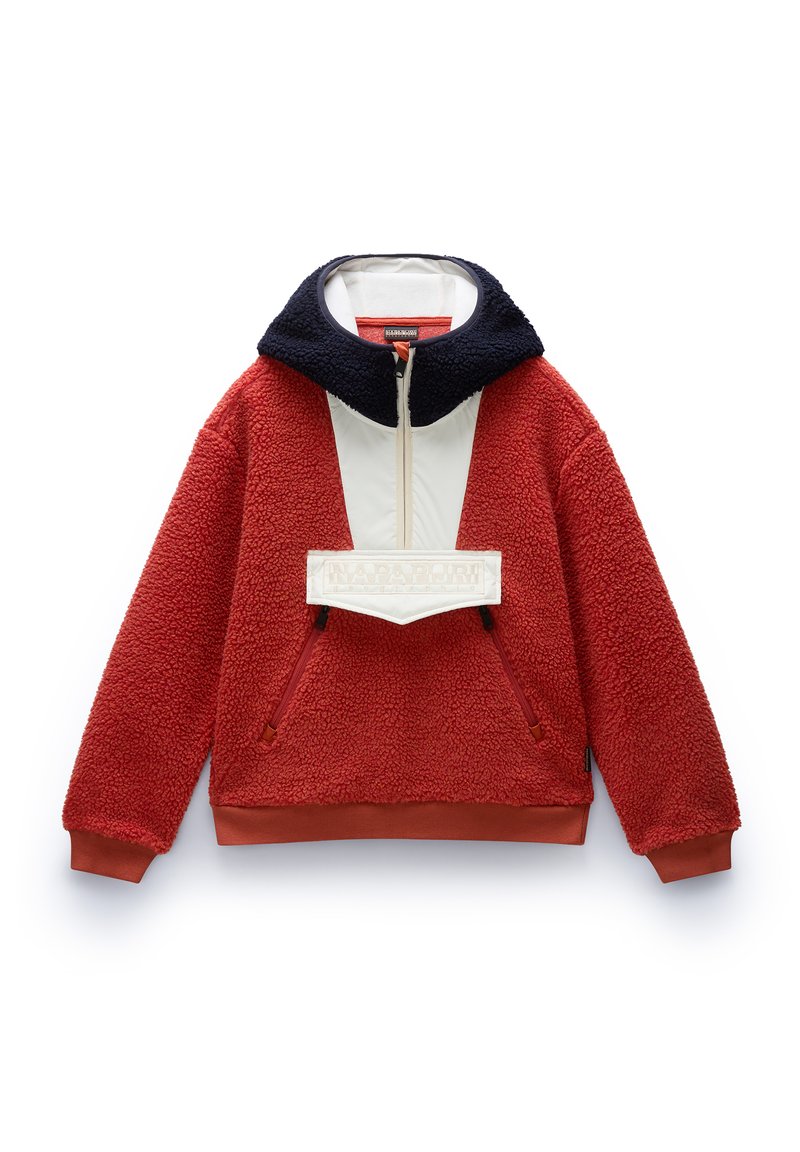 Pile Donna Napapijri Seline - Felpa Con Cappuccio, Mezza Zip, Tasche Zippate, Stile Colorblock - Foto 4