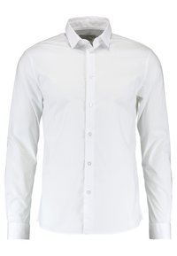 Witte lange mouw knopen overhemd van katoen. Heeft een spitse kraag, een soepele textuur en vijf knopen aan de voorkant met een iets gebogen zoom.