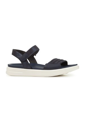 Sandal in blu navy con due cinturini regolabili, soletta sagomata e upper testurizzato. Suola in gomma bianca con una finitura liscia.
