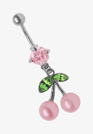 TITANIUM BELLY BUTTON PIERCING LEAF WITH CHERRIES - Pendant - rosa