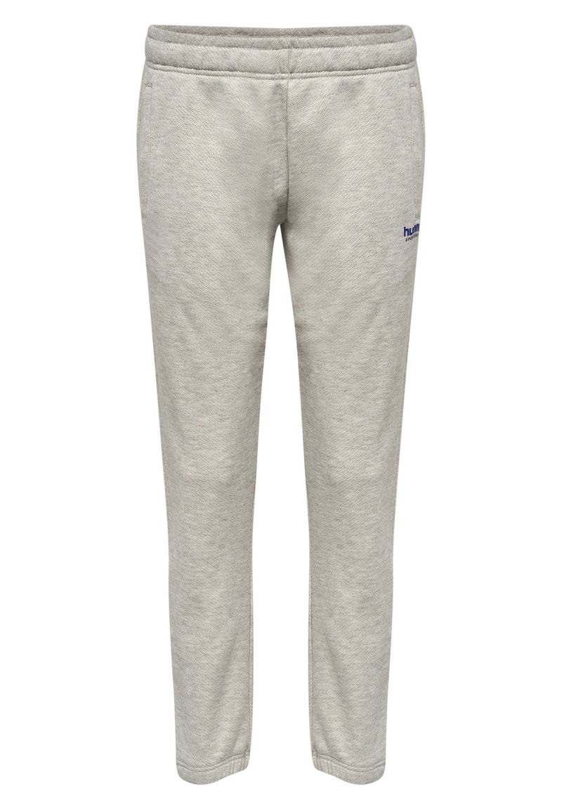 Lichtgrijze sweatpants van een gestructureerde stof, met een elastische tailleband en een klein blauw logo aan de zijkant. Tapered leg ontwerp voor een strakke pasvorm.