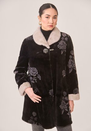 FLORES BOTÓN JOYA - Abrigo corto - black
