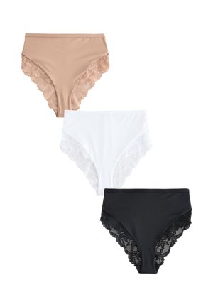 Next, HIGH RISE HIGH LEG FIT - MICROFIBRE & LACE HIGH WAIST KNICKERS 3 PACK . - Slip - black/white praline/nude