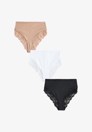 Next, HIGH RISE HIGH LEG FIT - MICROFIBRE & LACE HIGH WAIST KNICKERS 3 PACK . - Slip - black/white praline/nude