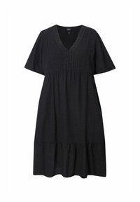 SEERSUCKER SHORT SLEEVE V-NECK MIDI - Vapaa-ajan mekko - black