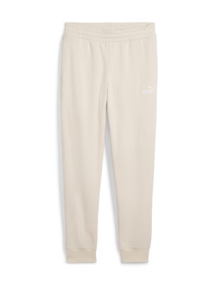 Pantaloni de trening bej deschis cu talie elastică. Prezintă un logo alb Puma pe coapsa stângă și manșete ribbate la glezne.