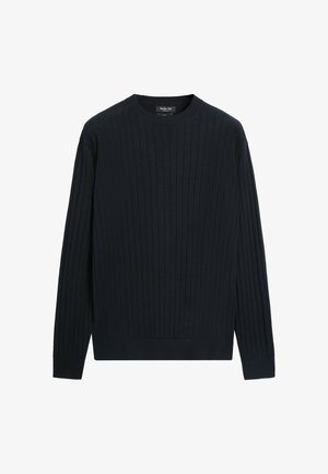 Massimo Dutti, 100% COTTON RIBBED KNIT SWEATER - Striktrøje - dark blue