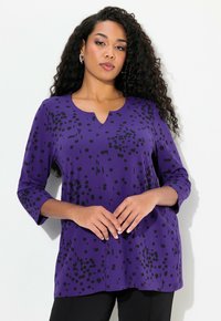 Ulla Popken POLKA DOT 3/4 SLEEVE SPLIT NECK  - Långärmad tröja - purple