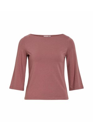 Haut ajusté mauve pour femme, manches longues, encolure bateau et manches trois-quarts.