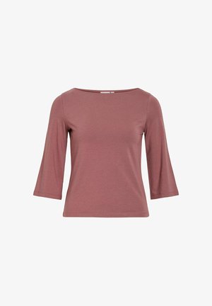 Haut ajusté mauve pour femme, manches longues, encolure bateau et manches trois-quarts.