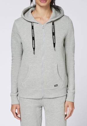 MIT KAPUZE UND LOGO-BAND - Zip-up sweatshirt - neutral gray melange