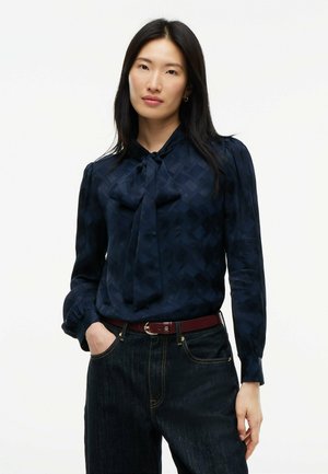 Tommy Hilfiger, TOMMY HILFIGER REGULAR FIT TIE NECK JACQUARD SHIRT - Blouse - dark blue