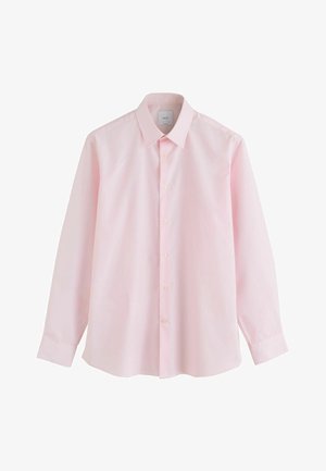 Hele roosa meeste pika varrukaga särk terava krae ja nööpidega ees, esitletud valgel taustal.