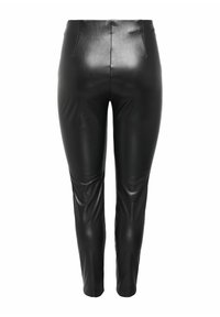 Zwarte neplederen leggings met een aansluitend ontwerp, voorzien van een gladde textuur, een lichte glans en een hoge taille.