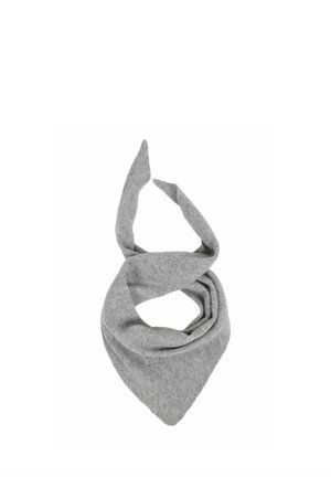 Gray soft fabric bandana scarf folded into a triangle with tied ends forming a loop for neck wear.