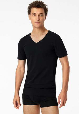 Schiesser V-AUSSCHNITT KURZARM UNI 4ER PACK - Undershirt - schwarz weiß