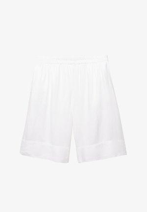 Weiße Baumwoll-Bermudashorts mit einem elastischen Bund, die eine lockere Passform und gesäumte Kanten für Komfort und Bewegungsfreiheit bieten.