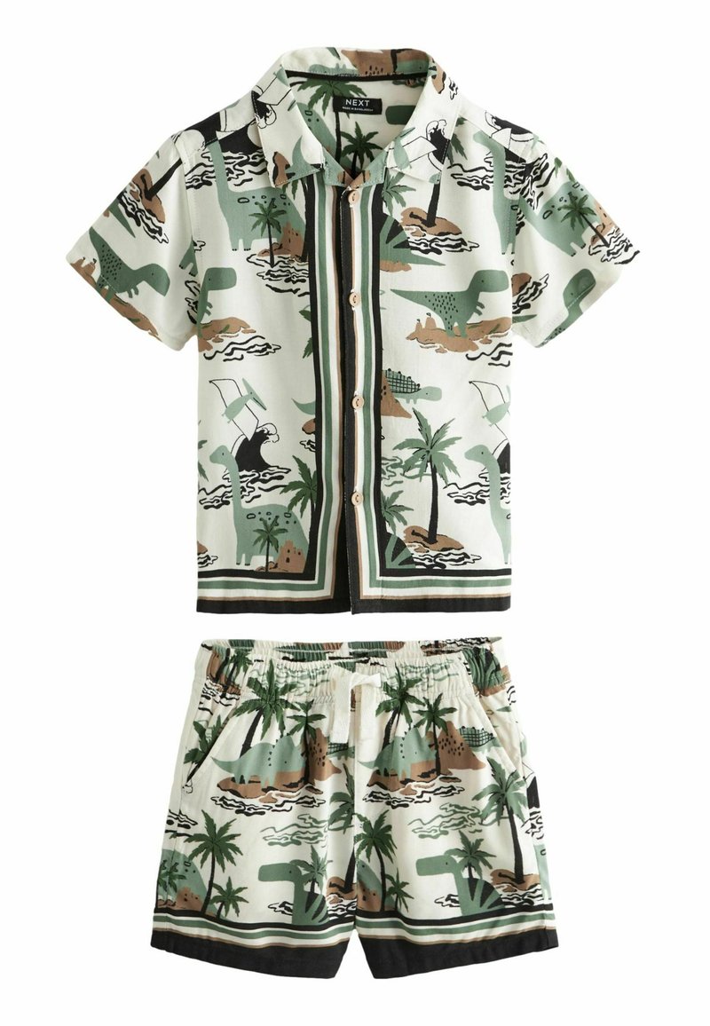 Next SHORT SLEEVES SET  REGULAR FIT - Træningsbukser - green ecru dino