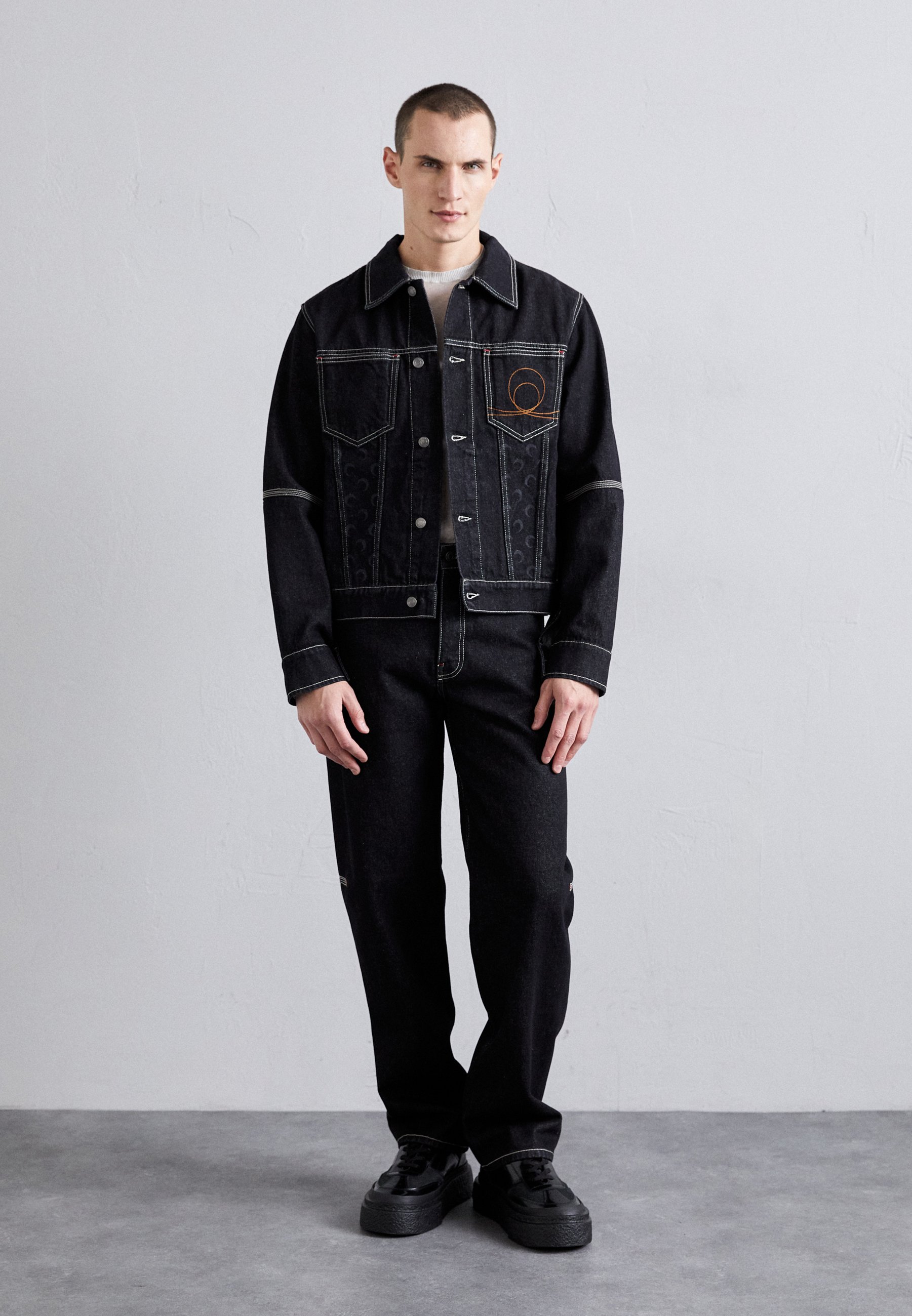 ジャケット Marine Serre Black Denim Jacket Marine Serre logo-print Denim Jacket | Black | FARFETCH JO