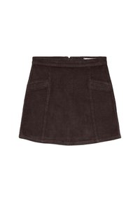 Mörkbrun kordverks-minikjol med en strukturerad design, med två sidofickor och en slät midja.