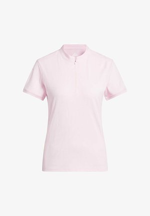 Roze shirt met korte mouwen en een kwartrits kraag. Gemaakt van lichtgewicht stof met een subtiele textuur en een ontspannen pasvorm.