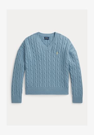 Polo Ralph Lauren, CABLE-KNIT COTTON V-NECK SWEATER 7-14Y - Pullover - cassidy blue