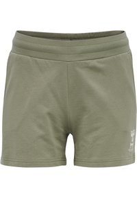 Zelené bavlněné šortky s elastickým pasem, prošitou lemy a malým logem na levé přední spodní straně.