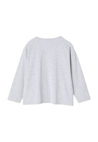 Helles graues Langarmshirt aus weichem Baumwollmaterial, mit lockerer Passform, Rundhalsausschnitt und subtiler Struktur ohne Muster.