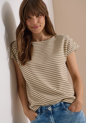 Cecil, T-SHIRT WITH BOAT NECK AND TEXTURE - Camiseta estampada - cashmere beige