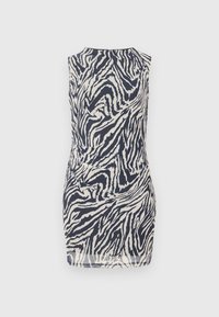 Robe ajustée sans manches avec motif zèbre noir et blanc et encolure ronde.