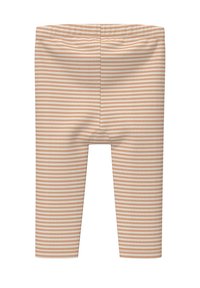 Gestreepte leggings van zachte stretchstof, met afwisselend beige en crème horizontale strepen, een elastische tailleband en een aansluitend ontwerp.