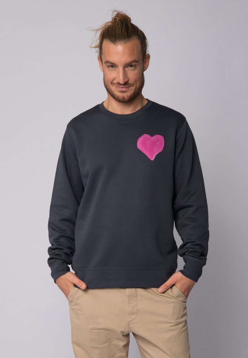 watapparel PINK HEART - Sweatshirt - india ink grey