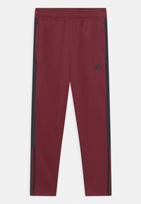 Bordeauxrote Sporthosen mit schwarzen Seiteneinsätzen, elastischem Bund und zwei Taschen. Hergestellt aus glattem, leichtem Material mit Logodetail.