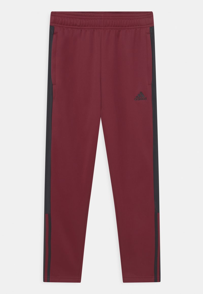 Bordeauxrote Sporthosen mit schwarzen Seiteneinsätzen, elastischem Bund und zwei Taschen. Hergestellt aus glattem, leichtem Material mit Logodetail.