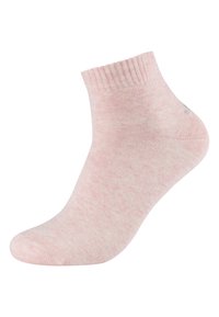 Calcetín de tobillo rosa claro hecho de un material suave y acanalado. Presenta una textura lisa, una puntera redondeada y un talón reforzado para mayor durabilidad.