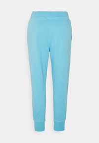 Pantalon de jogging bleu clair avec waistband élastique et poignets côtelés, présenté de dos sur un fond blanc uni.