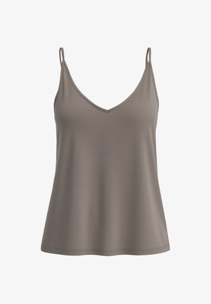 Šedá tílko s hlubokým výstřihem do V, štíhlými nastavovacími ramínky a měkkou, hladkou texturou s volným střihem.