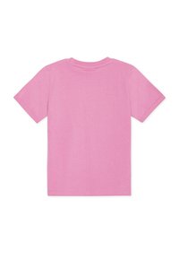 Κοντομάνικη μπλούζα από μονόχρωμο ροζ βαμβάκι. Κλασικό στρογγυλό λαιμόκοψη, απαλή υφή και άνετη εφαρμογή. Χωρίς ορατά σχέδια ή διακοσμητικά στοιχεία.