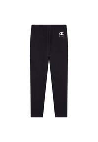 Leggings neri in cotone con un design aderente, caratterizzati da una texture liscia e un piccolo logo Champion bianco sull'anca sinistra.