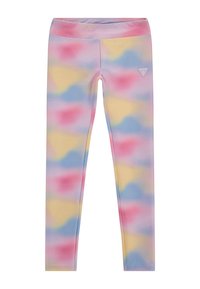 Leggingai su daugiaspalviu debesų raštu pastelinių rožinių, mėlynų ir geltonų atspalvių. Pagaminti iš tamprios, lygios medžiagos su plačiu juosmeniu.