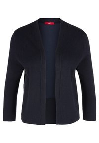 Cardigan noir en tricot à ouverture frontale, manches longues, sans boutons ni fermetures visibles, présenté sur fond blanc.