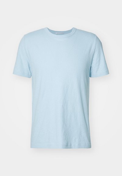 Light blue cotton t-shirt with a crew neck, short sleeves, and a smooth texture. Features a simple, solid design without patterns.