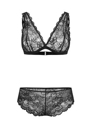 Cupshe, ALLURING LACE LINGERIE SET IN RICH BURGUNDY SET - Braguitas - black  floral