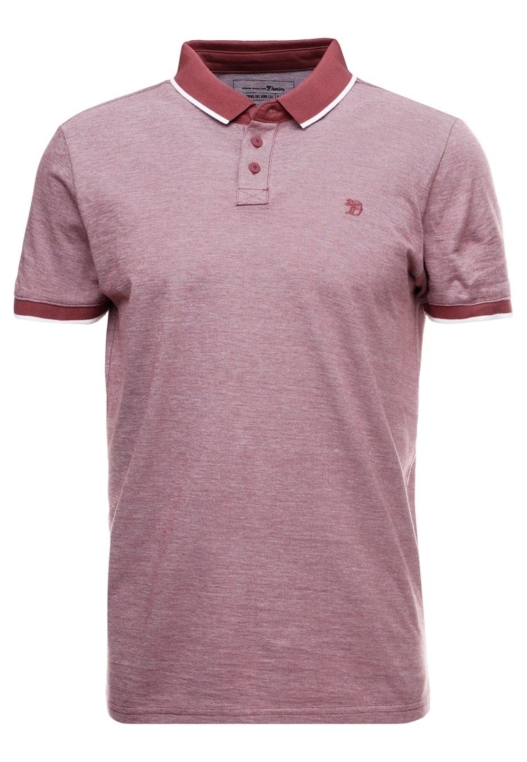 Polo shirt di un leggero color marrone scuro con colletto e bordi delle maniche di un marrone scuro a contrasto. Presenta una chiusura con tre bottoni e un tessuto leggermente testurizzato.