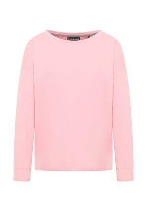 Long-sleeve pink sweatshirt made of soft cotton. Features a wide neckline and relaxed fit. Simple design with no additional patterns or accents.