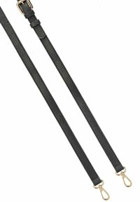 Czarny, teksturowany skórzany pasek z dwoma złotymi metalowymi zapięciami po obu końcach. Regulowana długość z klamrą do dostosowania.