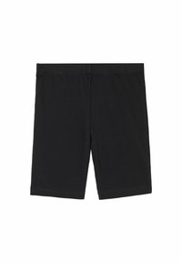 Shorts en coton noir avec une taille élastique, présentant une texture lisse et une coupe droite. Aucun motif ni accent présent.
