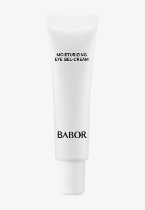 Witte tube van Babor hydraterende ooggel-crème met zwarte tekst. Consistente cilindervorm, gladde textuur en schroefdop aan de bovenkant.