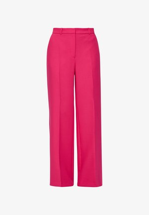 Pink wide-leg trousers with a high waist, made of smooth fabric. Features a front crease, belt loops, and no visible pockets.