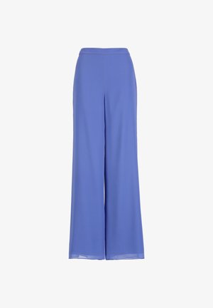 Pantalones de pierna ancha y cintura alta en azul campanilla sólido con una cinturilla lisa y tela fluida.